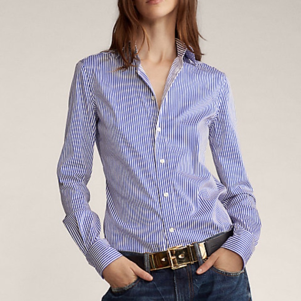 Ralph Lauren Purple and White Striped Button Up